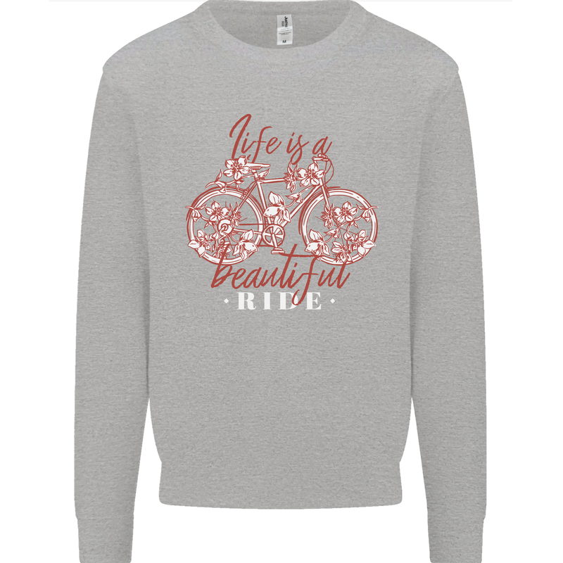 Life is a Beautiful Ride Cycling Bicycle Kids Sweatshirt Jumper Sports Grey