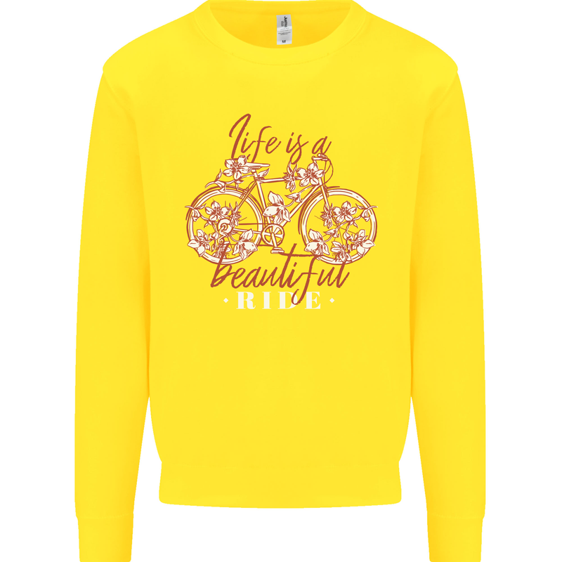 Life is a Beautiful Ride Cycling Bicycle Kids Sweatshirt Jumper Yellow