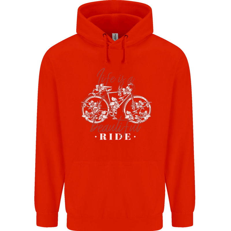 Life is a Beautiful Ride Cycling Bicycle Mens 80% Cotton Hoodie Bright Red