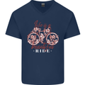 Life is a Beautiful Ride Cycling Bicycle Mens V-Neck Cotton T-Shirt Navy Blue