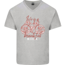 Life is a Beautiful Ride Cycling Bicycle Mens V-Neck Cotton T-Shirt Sports Grey