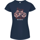 Life is a Beautiful Ride Cycling Bicycle Womens Petite Cut T-Shirt Navy Blue