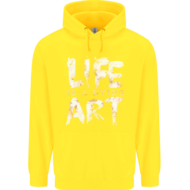 Life is a Dying Art Slogan Pessimist Artist Childrens Kids Hoodie Yellow