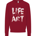 Life is a Dying Art Slogan Pessimist Artist Kids Sweatshirt Jumper Red