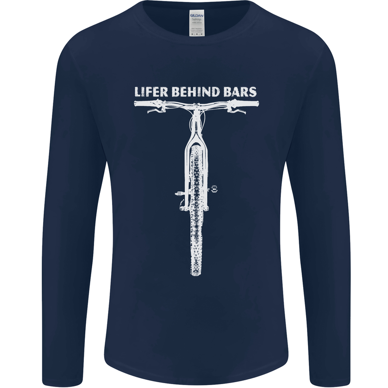Lifer Behind Bars Cycling Cyclist Funny Mens Long Sleeve T-Shirt Navy Blue