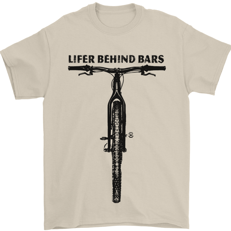 Lifer Behind Bars Funny Cycling Cyclist Mens T-Shirt Cotton Gildan Sand