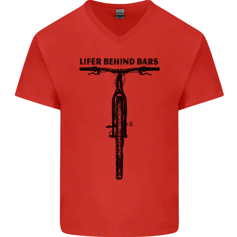 Lifer Behind Bars Funny Cycling Cyclist Mens V-Neck Cotton T-Shirt Red
