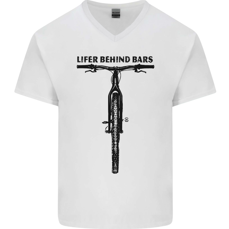 Lifer Behind Bars Funny Cycling Cyclist Mens V-Neck Cotton T-Shirt White