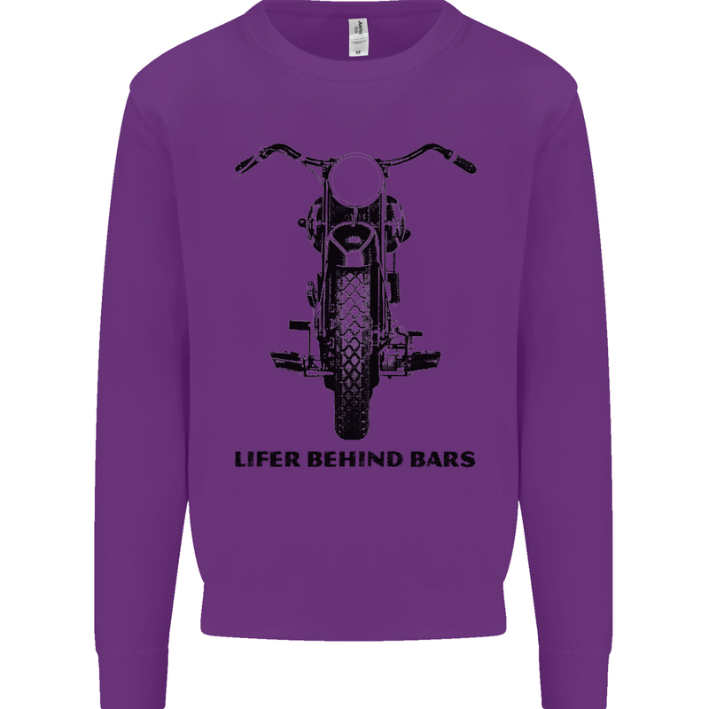 Lifer Behind Bars Motorcycle Motorbike Kids Sweatshirt Jumper Purple