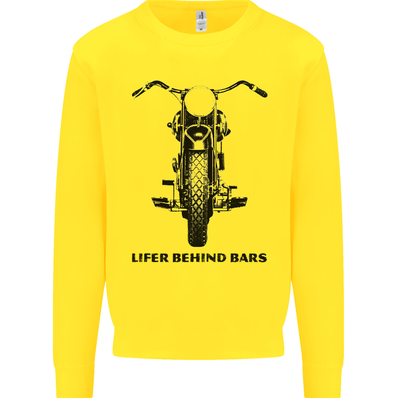 Lifer Behind Bars Motorcycle Motorbike Kids Sweatshirt Jumper Yellow