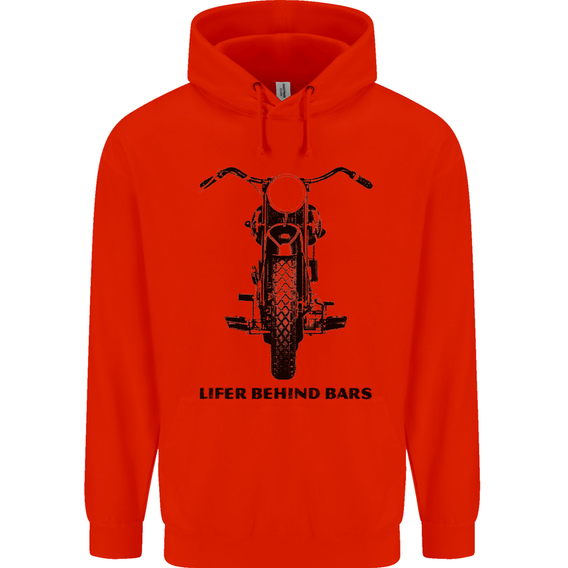 Lifer Behind Bars Motorcycle Motorbike Mens 80% Cotton Hoodie Bright Red