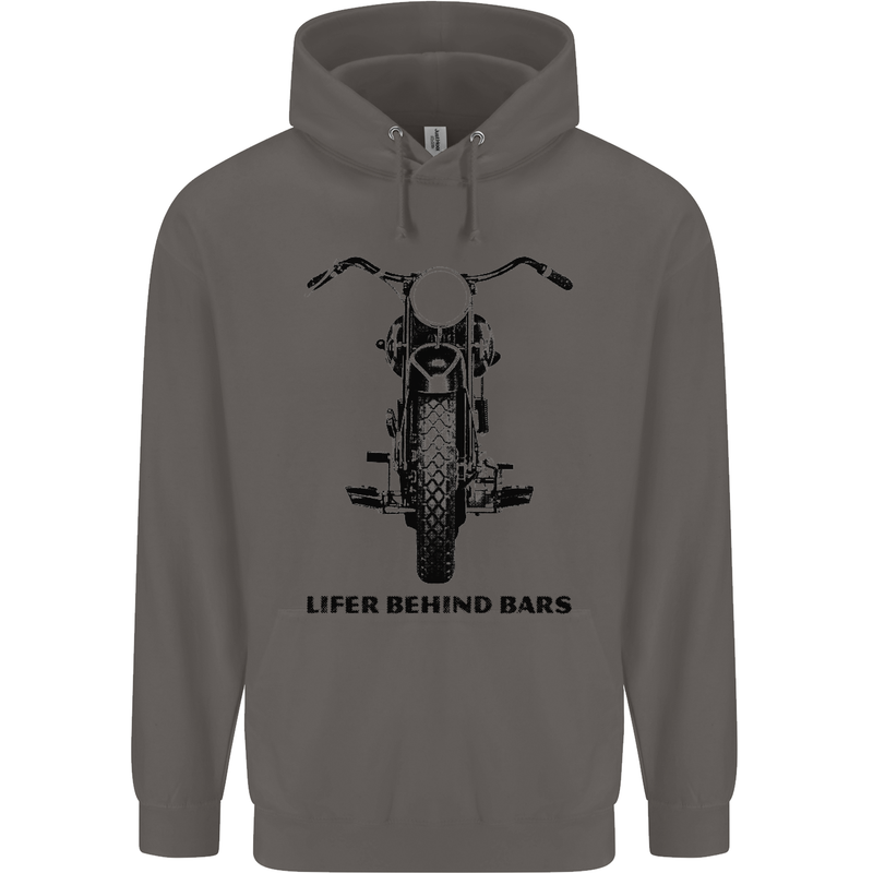 Lifer Behind Bars Motorcycle Motorbike Mens 80% Cotton Hoodie Charcoal