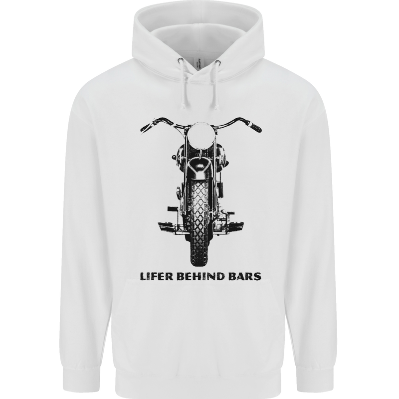 Lifer Behind Bars Motorcycle Motorbike Mens 80% Cotton Hoodie White
