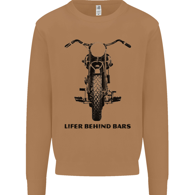 Lifer Behind Bars Motorcycle Motorbike Mens Sweatshirt Jumper Caramel Latte