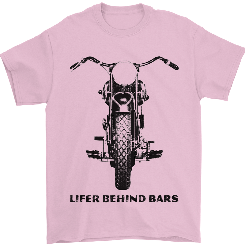 Lifer Behind Bars Motorcycle Motorbike Mens T-Shirt Cotton Gildan Light Pink
