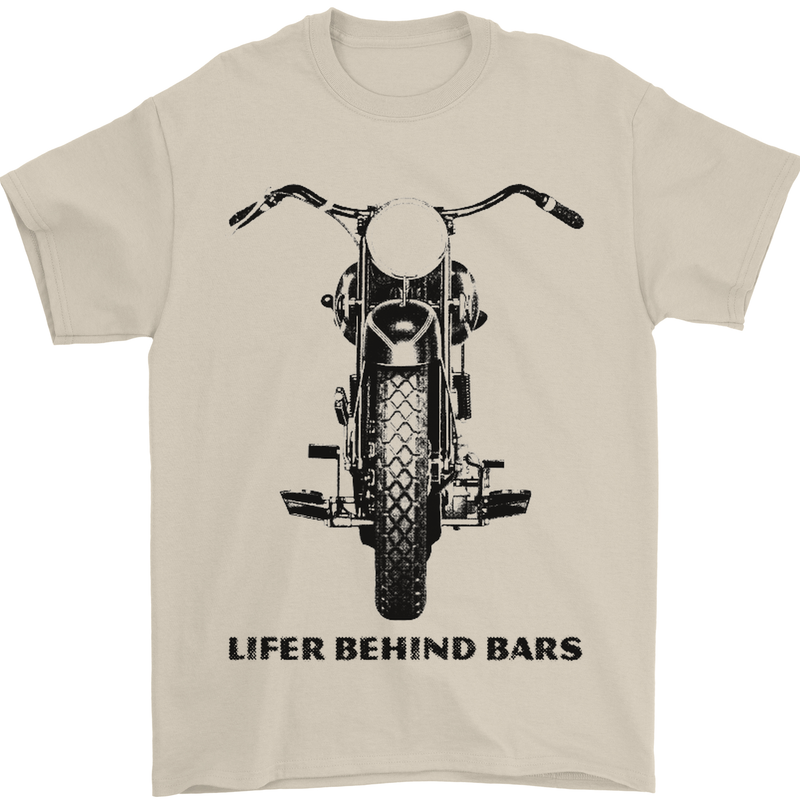Lifer Behind Bars Motorcycle Motorbike Mens T-Shirt Cotton Gildan Sand