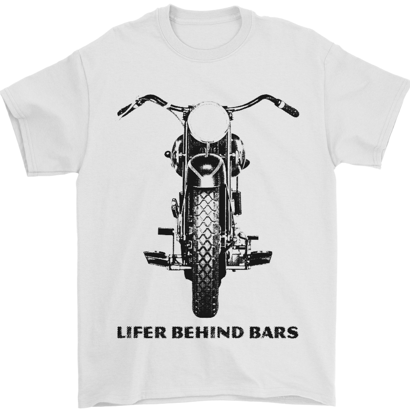 Lifer Behind Bars Motorcycle Motorbike Mens T-Shirt Cotton Gildan White