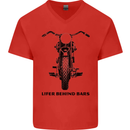 Lifer Behind Bars Motorcycle Motorbike Mens V-Neck Cotton T-Shirt Red