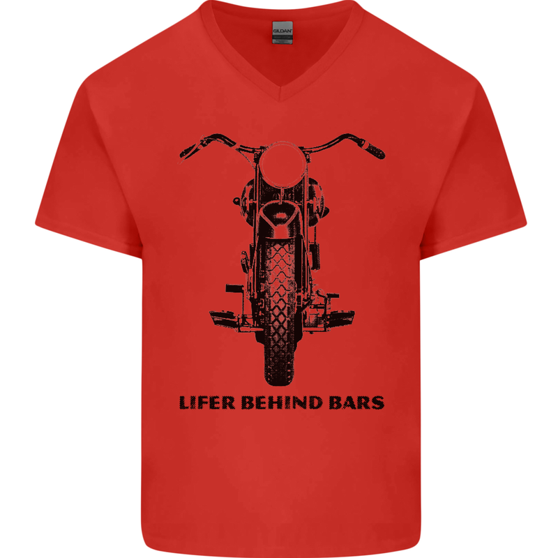 Lifer Behind Bars Motorcycle Motorbike Mens V-Neck Cotton T-Shirt Red