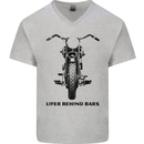 Lifer Behind Bars Motorcycle Motorbike Mens V-Neck Cotton T-Shirt Sports Grey