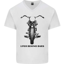 Lifer Behind Bars Motorcycle Motorbike Mens V-Neck Cotton T-Shirt White