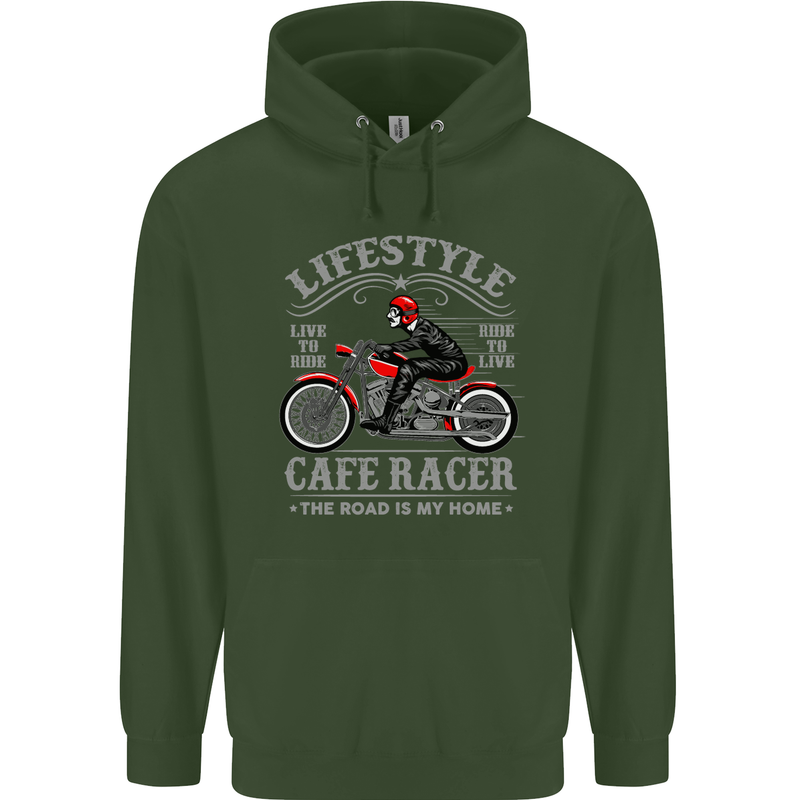 Lifestyle Cafe Racer Biker Motorcycle Mens 80% Cotton Hoodie Forest Green