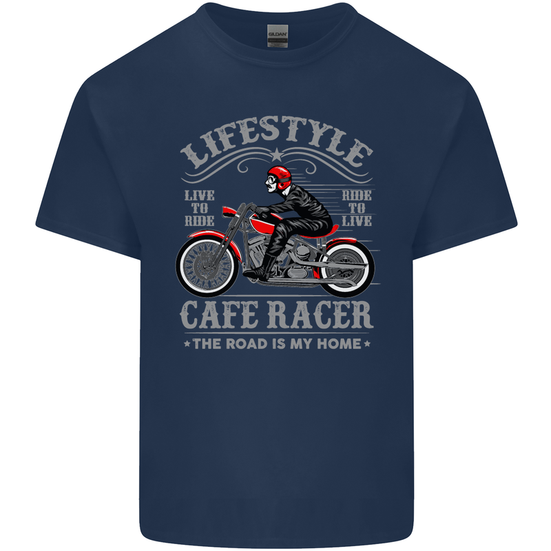 Lifestyle Cafe Racer Biker Motorcycle Mens Cotton T-Shirt Tee Top Navy Blue