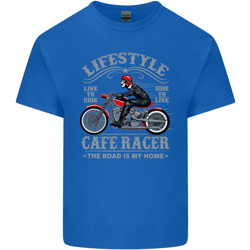 Lifestyle Cafe Racer Biker Motorcycle Mens Cotton T-Shirt Tee Top Royal Blue