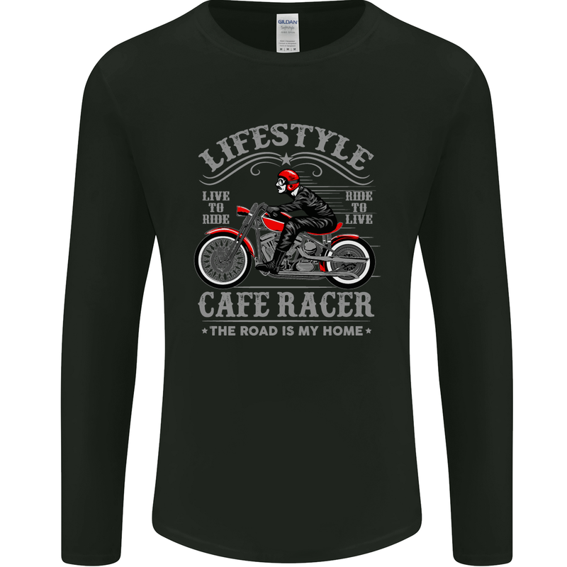 Lifestyle Cafe Racer Biker Motorcycle Mens Long Sleeve T-Shirt Black