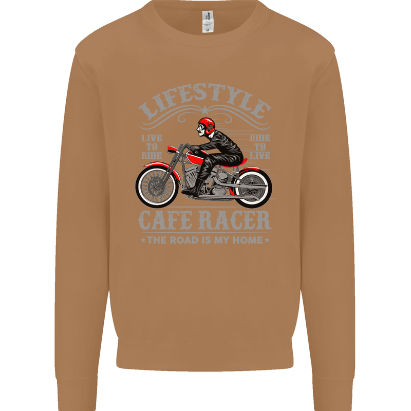 Lifestyle Cafe Racer Biker Motorcycle Mens Sweatshirt Jumper Caramel Latte