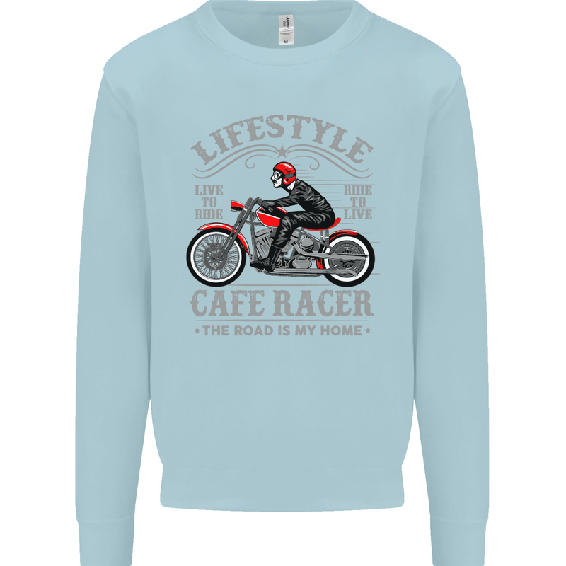 Lifestyle Cafe Racer Biker Motorcycle Mens Sweatshirt Jumper Light Blue