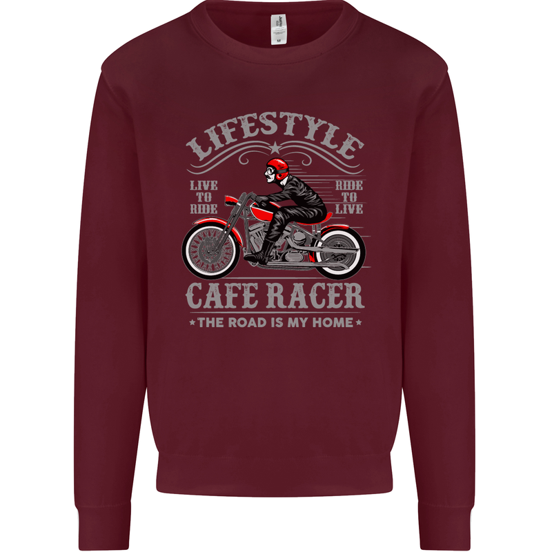 Lifestyle Cafe Racer Biker Motorcycle Mens Sweatshirt Jumper Maroon