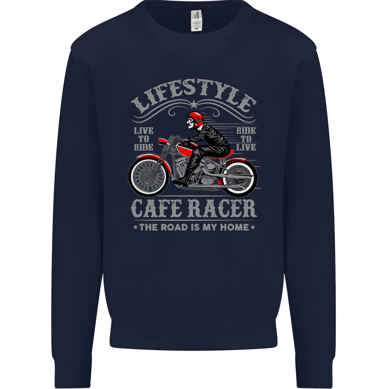 Lifestyle Cafe Racer Biker Motorcycle Mens Sweatshirt Jumper Navy Blue