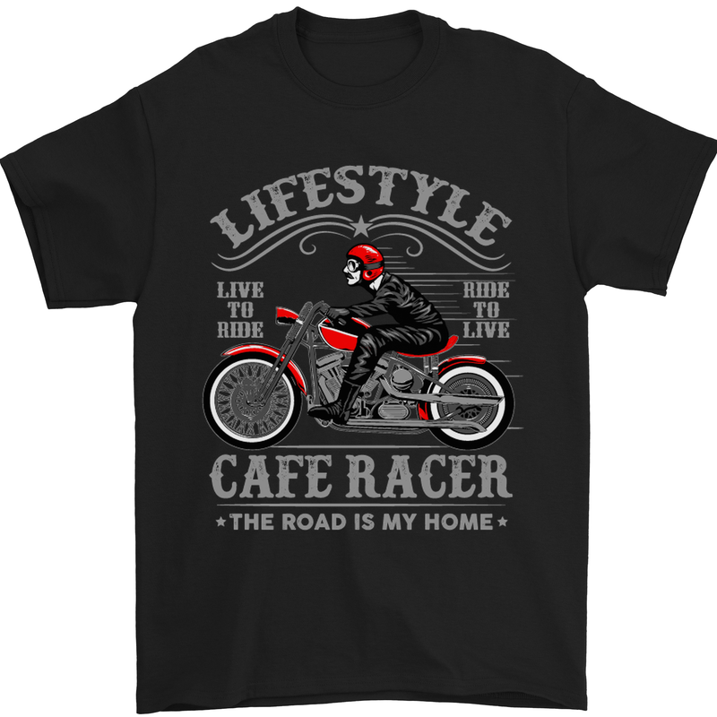 Lifestyle Cafe Racer Biker Motorcycle Mens T-Shirt Cotton Gildan Black