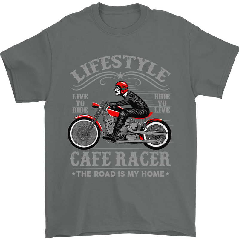 Lifestyle Cafe Racer Biker Motorcycle Mens T-Shirt Cotton Gildan Charcoal