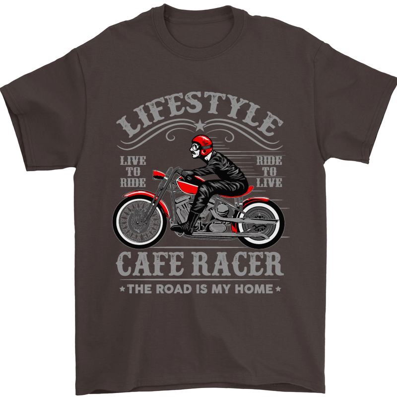 Lifestyle Cafe Racer Biker Motorcycle Mens T-Shirt Cotton Gildan Dark Chocolate