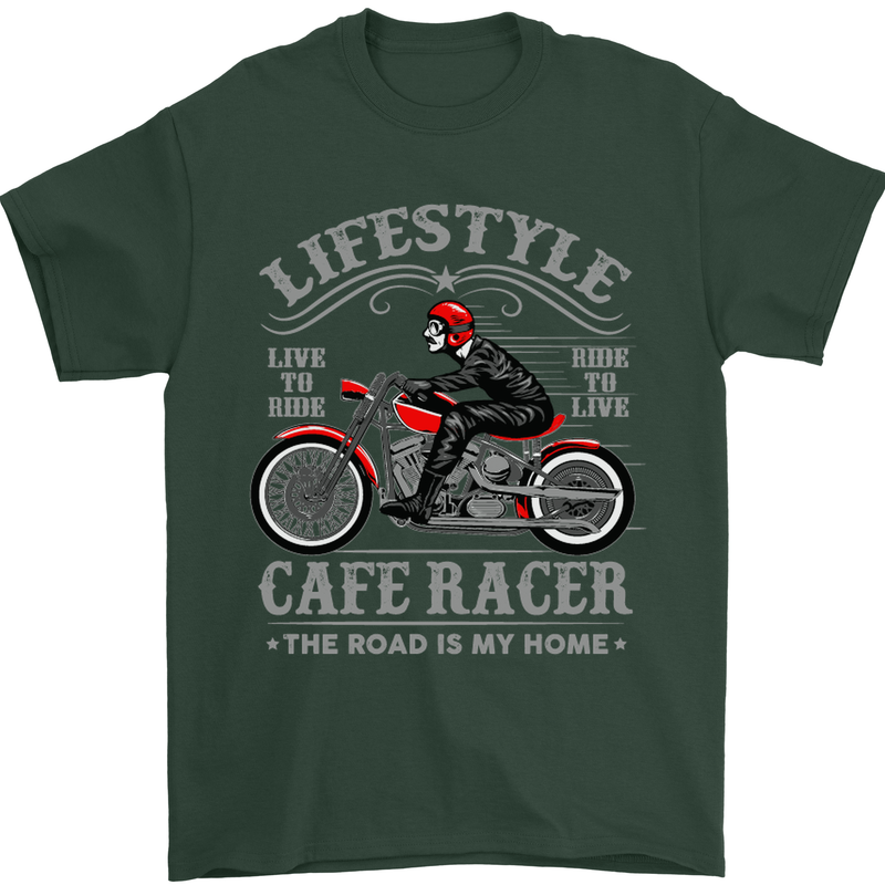 Lifestyle Cafe Racer Biker Motorcycle Mens T-Shirt Cotton Gildan Forest Green