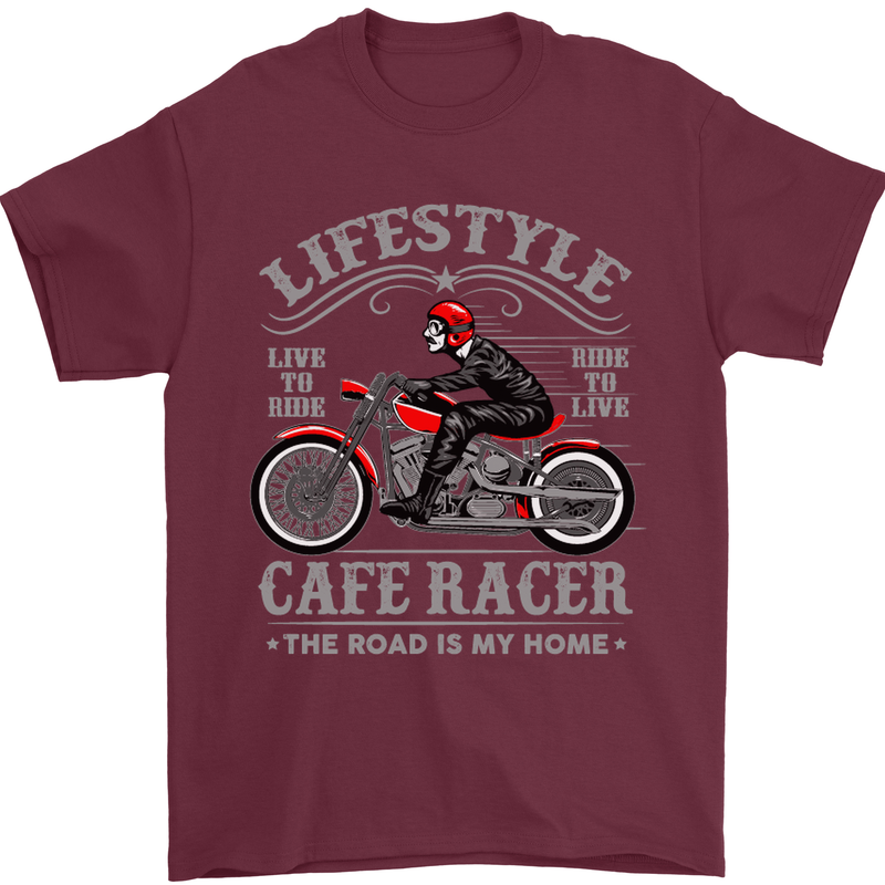 Lifestyle Cafe Racer Biker Motorcycle Mens T-Shirt Cotton Gildan Maroon