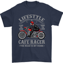 Lifestyle Cafe Racer Biker Motorcycle Mens T-Shirt Cotton Gildan Navy Blue