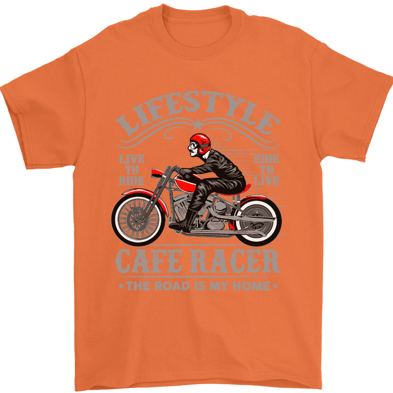 Lifestyle Cafe Racer Biker Motorcycle Mens T-Shirt Cotton Gildan Orange