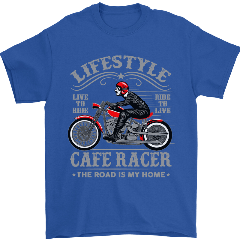 Lifestyle Cafe Racer Biker Motorcycle Mens T-Shirt Cotton Gildan Royal Blue