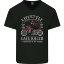 Lifestyle Cafe Racer Biker Motorcycle Mens V-Neck Cotton T-Shirt Black