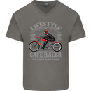 Lifestyle Cafe Racer Biker Motorcycle Mens V-Neck Cotton T-Shirt Charcoal