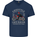 Lifestyle Cafe Racer Biker Motorcycle Mens V-Neck Cotton T-Shirt Navy Blue