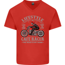 Lifestyle Cafe Racer Biker Motorcycle Mens V-Neck Cotton T-Shirt Red