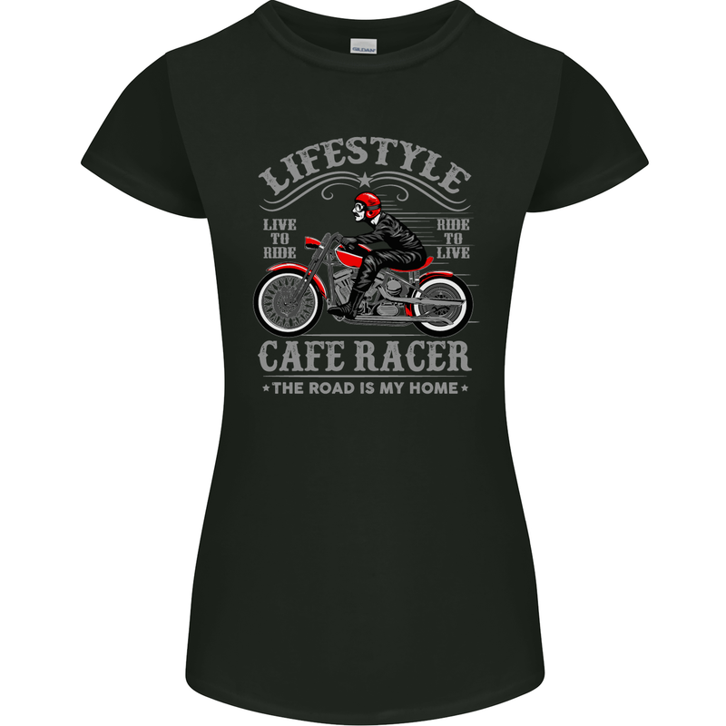 Lifestyle Cafe Racer Biker Motorcycle Womens Petite Cut T-Shirt Black