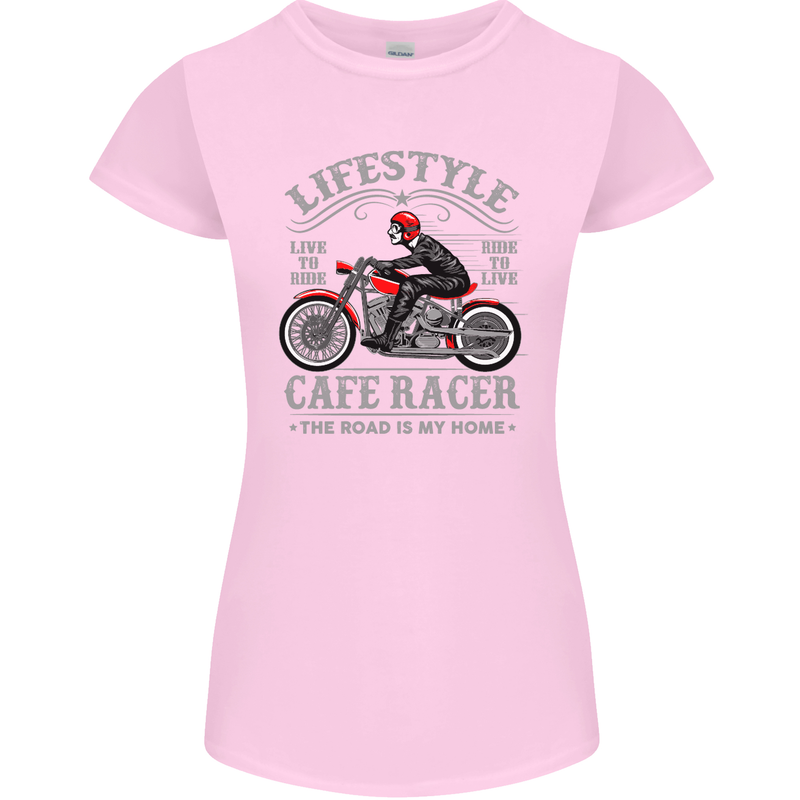 Lifestyle Cafe Racer Biker Motorcycle Womens Petite Cut T-Shirt Light Pink