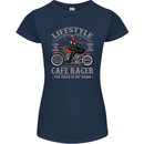 Lifestyle Cafe Racer Biker Motorcycle Womens Petite Cut T-Shirt Navy Blue