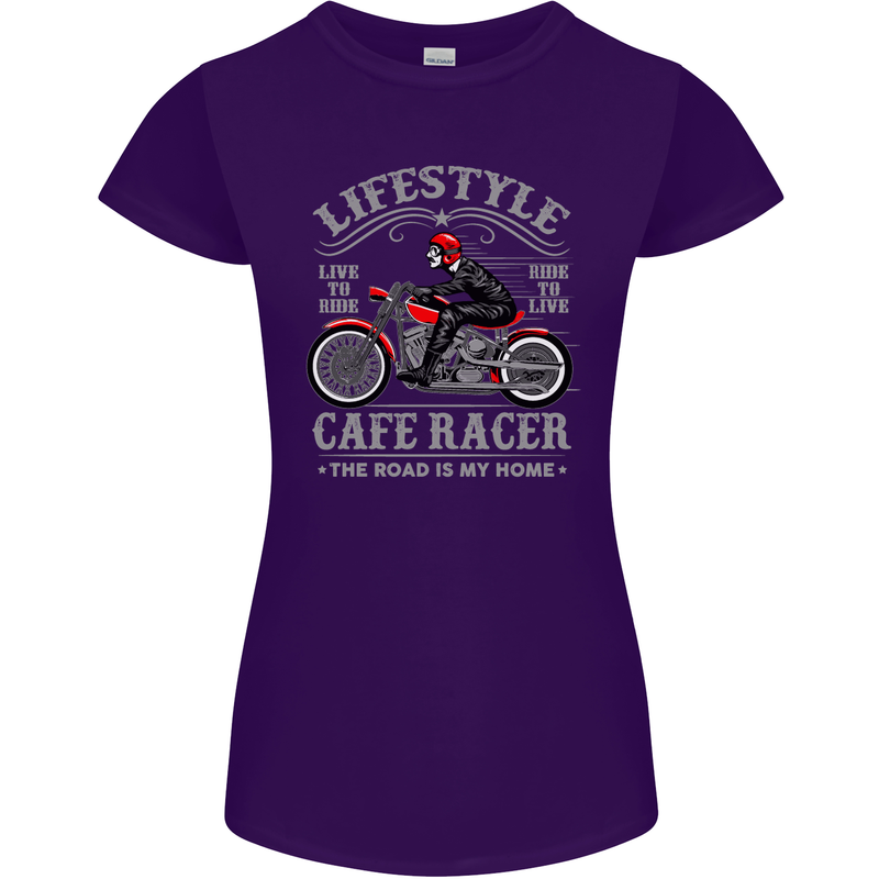 Lifestyle Cafe Racer Biker Motorcycle Womens Petite Cut T-Shirt Purple
