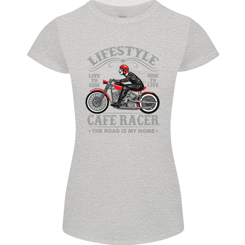 Lifestyle Cafe Racer Biker Motorcycle Womens Petite Cut T-Shirt Sports Grey